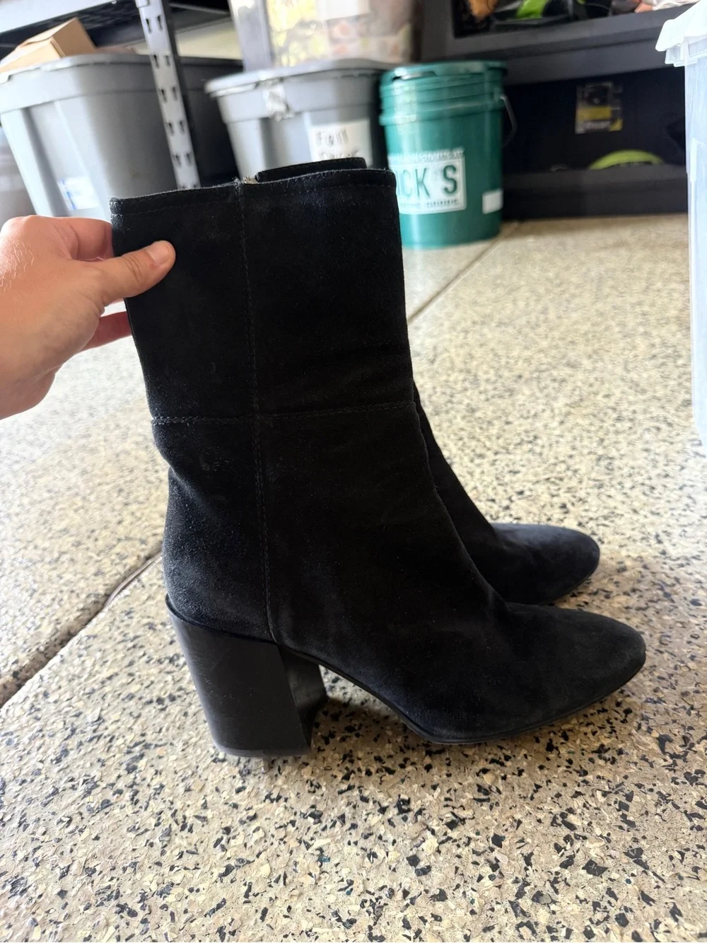 Aquatila black Suede Italian Leather Bootie Heeled Boots 10.5